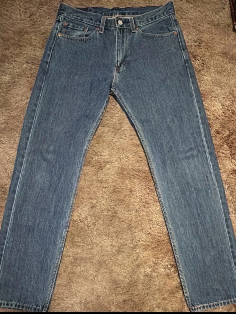 Levi's Men's Straight Jeans in Blue Denim with Tan Patch